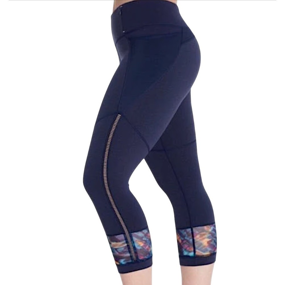 CALIA Carrie Underwood CROPPED LEGGINGS Navy Blue MESH LEG Side Vents Pockets XL